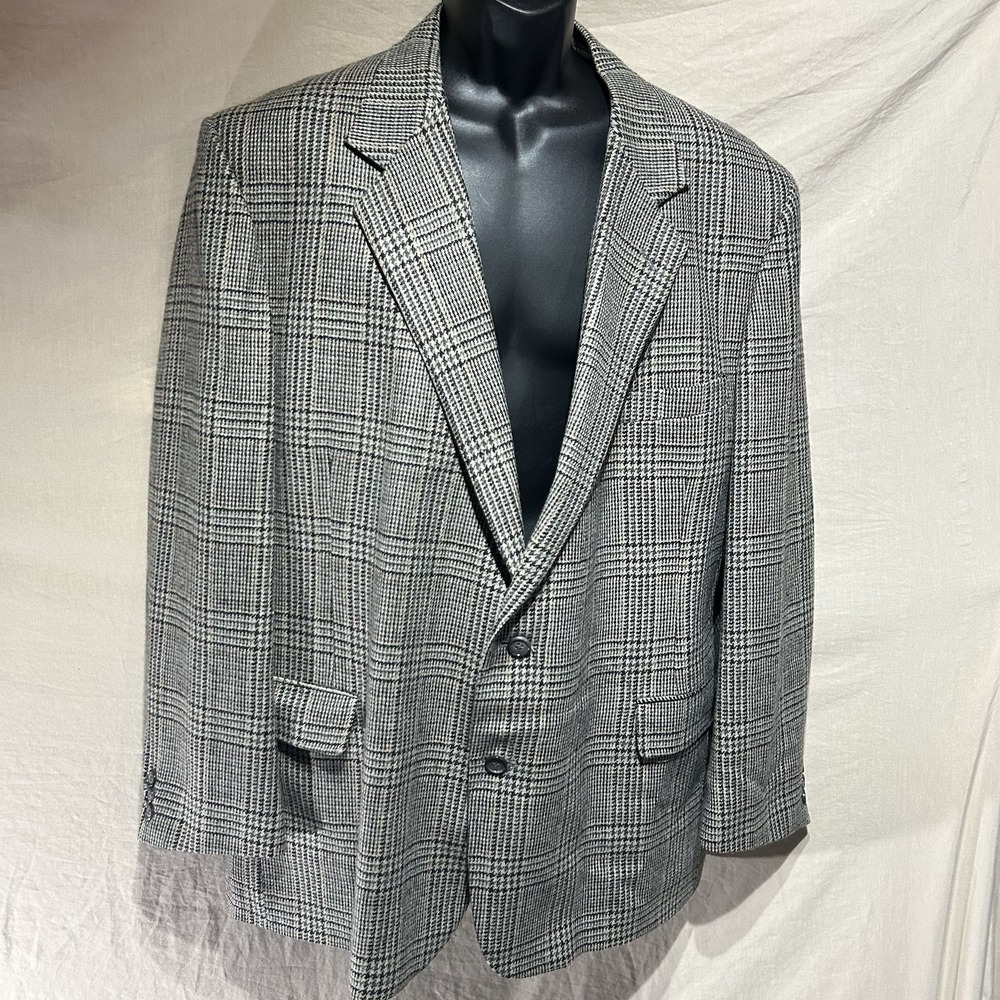 Vintage Hardwick Clothes Blazer Suit Jacket 48R USA Grey Plaid 2 Button